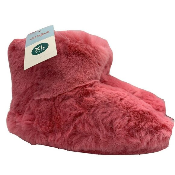 Cat & Jack Faux Fur Slippers For Girls Pull-on Bootie Pink Size XL 11 12 - Picture 1 of 7
